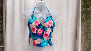 I. Aloha Floral Halter Bikini Top