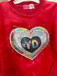 Play Club Girls' Red Heart Sequin Top &amp; Jeans Set