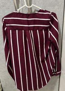 Maroon Striped V-Neck Top