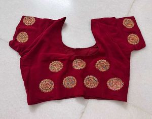 Redish Maroon Embroidered Front-Open Blouse
