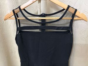 Cute Black Mesh Detail Mini Dress