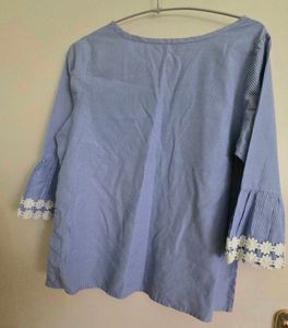 Faballey Blue Striped Bell Sleeve Top M