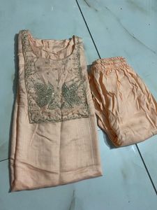 Peach Embroidered Kurta Set