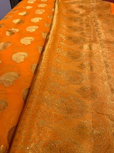 Orange Banarasi Silk Zari Saree