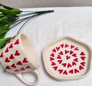 Hand-Painted Heart Tea Cup &amp; Saucer Set