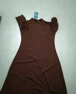 Brown Mock Neck Midi Dress