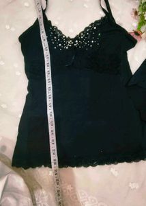 Elegant Black Camisole with Rhinestones