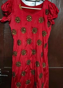 Red Embellished Dress Set