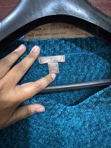 Teal V-Neck Textured Sweater