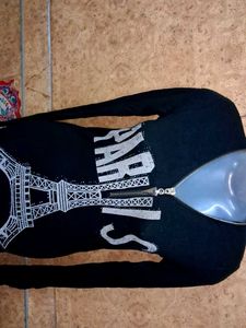 Black Eiffel Tower Graphic Zipper Top