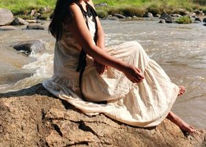 Cream Tiered Maxi Dress with Black Accents
