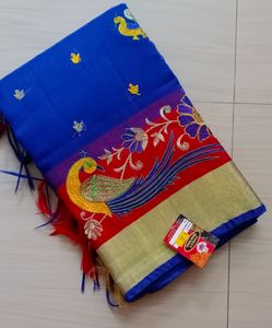 09)Blue Designed Silk Blend Saree