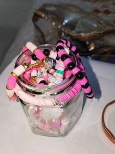 Pink Beaded Bracelets, necklaces,ring,earrings mix