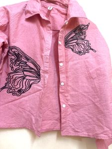 Chic Pink Textured Button-Up Shirt