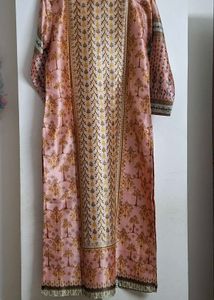 Pink and Cream Ethnic Kurta with Tree Print