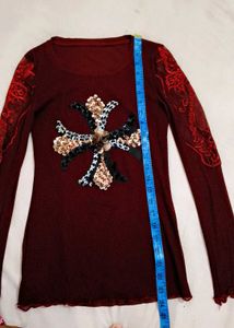 Very Fancy Sequin Work Net Sleeve Top