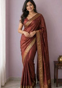 Elegant Maroon Saree with Gold Border