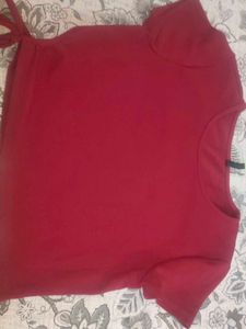 Red Basic T-Shirt with Tie Detail
