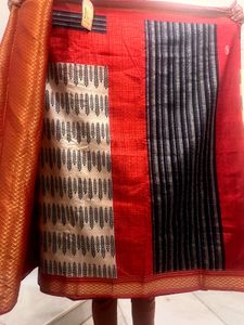 New Copper Orange &amp; Red Art Silk Saree with Elegan