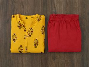 Stylish Yellow Kurta With Red Pants