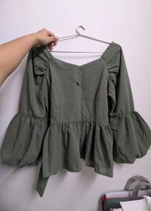 Stylish Olive Green Peplum Top