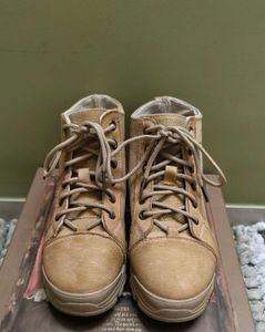 Tan Canvas Lace-Up Ankle Boots