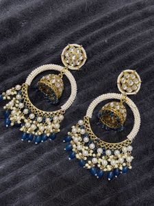 Exquisite Jhumka Earrings with Pearl and Blue Bead