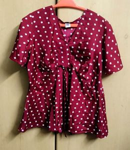 Maroon Polka Dot Top