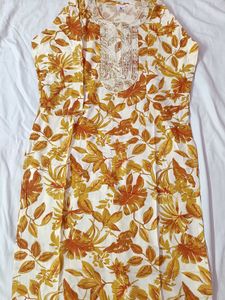 Floral Print Cotton Kurta with Elegant Embroidery