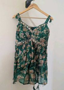 Festive Wear Green Floral Kurta Set