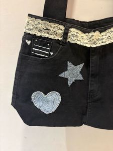 Unique Black Denim Tote Bag