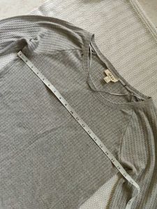 Gray Waffle Knit Tunic with Plaid Trim