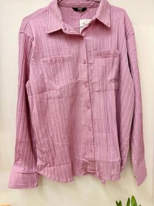 Shein Pleated Pink Button-Up Shirt