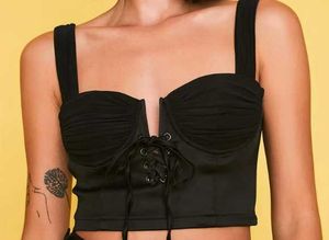 2168. Black Corset Lace-Up Crop Top