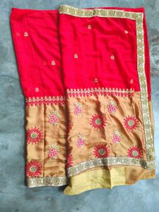 Red &amp; Gold Embroidered Saree