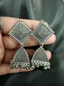 Oxidised Silver Jhumka Earrings