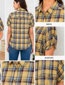 Yellow Plaid Short Sleeve Button-Up Shirt