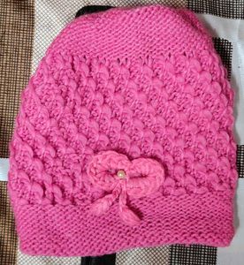 Pink Knitted Winter Cap with Bow