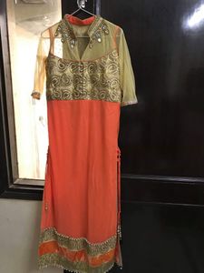 Orange &amp; Gold Embroidered Indian Dress