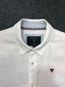 GUESS White Linen Blend Button-Up Shirt | Long Sle