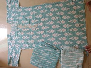 Aqua Blue Printed Kurta with Trousers