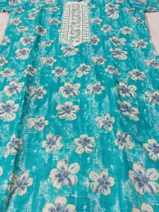 Turquoise Floral Print Kurti