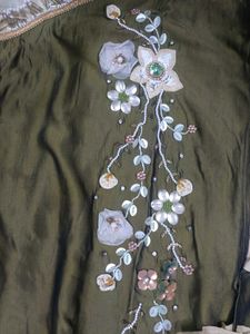 Olive Green Embroidered Kurta Set