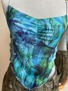 SHEIN Mesh Backless Lettuce Trim Top