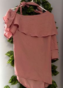 Chic Dusty Pink Ruffle Off-Shoulder Top