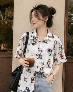Trendy Cartoon Print White Shirt for Women