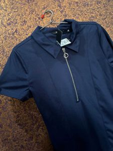 Navy Blue Zipped Collar Top
