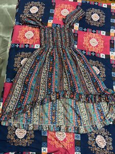 Boho Print Smocked Off-Shoulder Dress