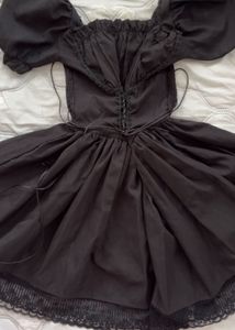 Black Puff Sleeve Corset Dress