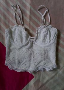 White Eyelet Corset Top